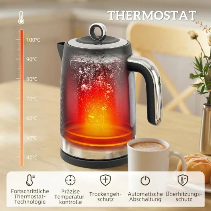 HOMCOM Wasserkocher- und Toaster-Set, 2200 W, 1,7 l mit Thermostat, Schwarz, Anti-Rutsch-Füßen und herausnehmbarer Krümelschublade – Bild 4
