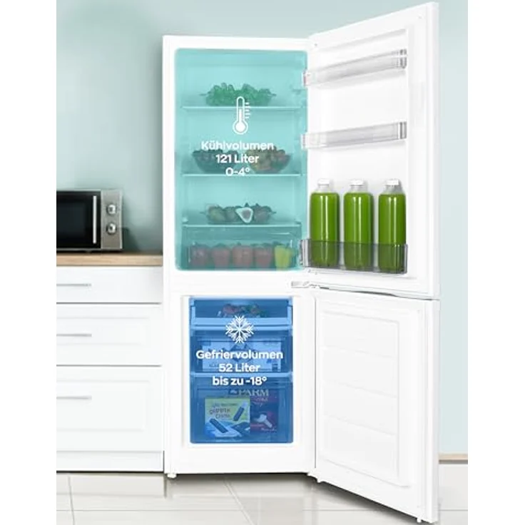 Heinrich´s Kühlgefrierkombination 173L, LED Beleuchtung, leise 40dB, große Tiefkühlboxen (weiß) – Bild 4