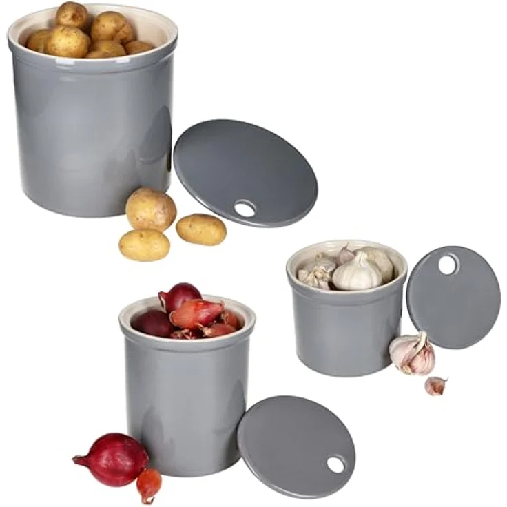 MamboCat Vorratsglas 3er Set Oskar Vorratsdose S M & L in Grau aus Ton, platzsparend und luftdicht – Bild 2