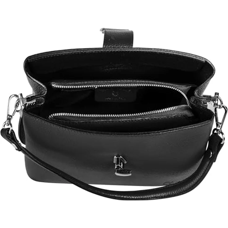 Cluty Umhängetasche, echt Leder, Made in Italy, schwarz, 21 cm x 25 cm x 13 cm, abnehmbarer Schultergurt – Bild 6