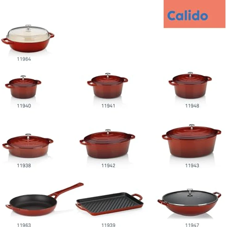 Kela Bräter Calido Gusseisen Rund 11,5cm 24cmØ 4l, Rot (4 l), 24 cm – Bild 9