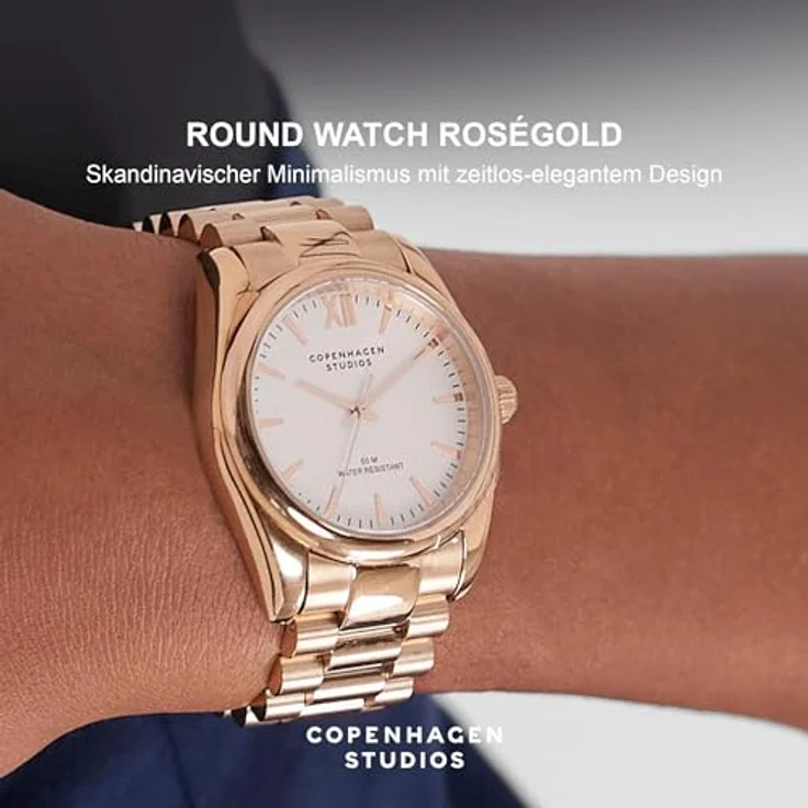 COPENHAGEN STUDIOS Round Watch, roségold 36 mm, elegante Damenuhr aus Edelstahl mit Quarzwerk, 5 ATM wasserdicht, kratzfest – Bild 2