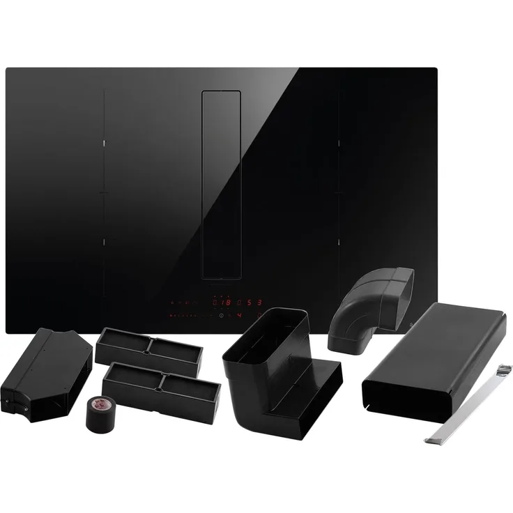 Elica NikolaTesla Fit XL PRF0179476, Induktionskochfeld mit Dunstabzug in Schwarz, 4 Kochzonen, Touch Control, inkl. KIT0167756 Umluft-Zubehörset