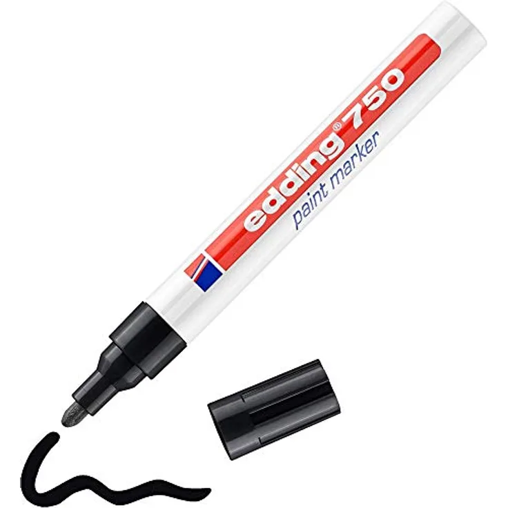 edding 750 Lackmarker - schwarz - 1 Stift - Rundspitze 2-4 mm - Lackstift zur Markierung und Beschriftung von Metall, Glas, Stein oder Kunststoff - hitzebeständig, permanent, wisch- und wasserfest