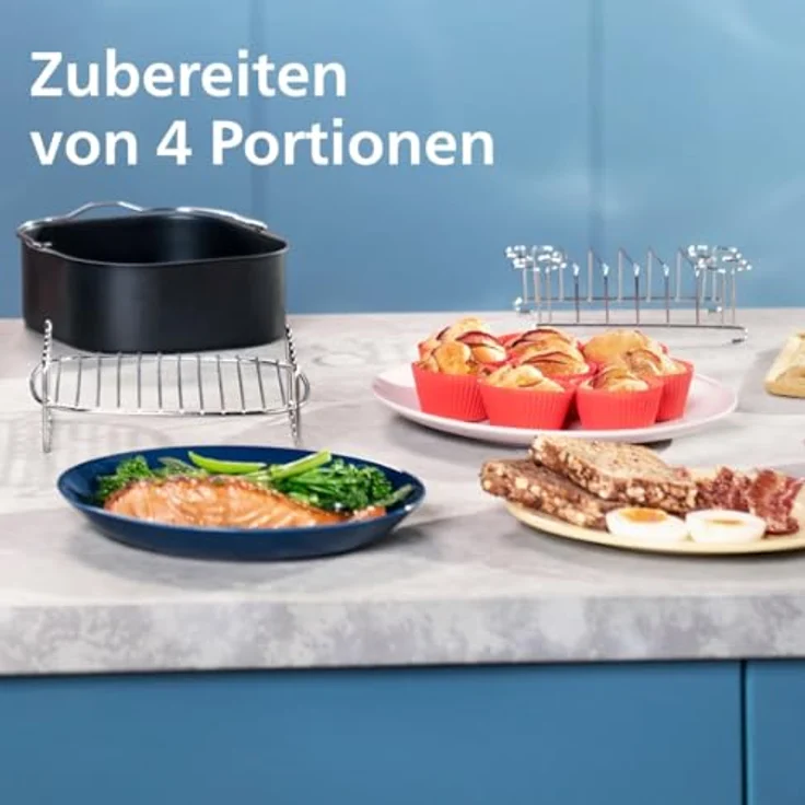 Philips Heißluftfritteuse 3000 Series NA353/10, Dual Basket Airfryer mit 9L Kapazität (3L+6L), 2750 W, RapidAir Technologie, Digitales Display, HomeID App, Weiß/Champagne – Bild 7