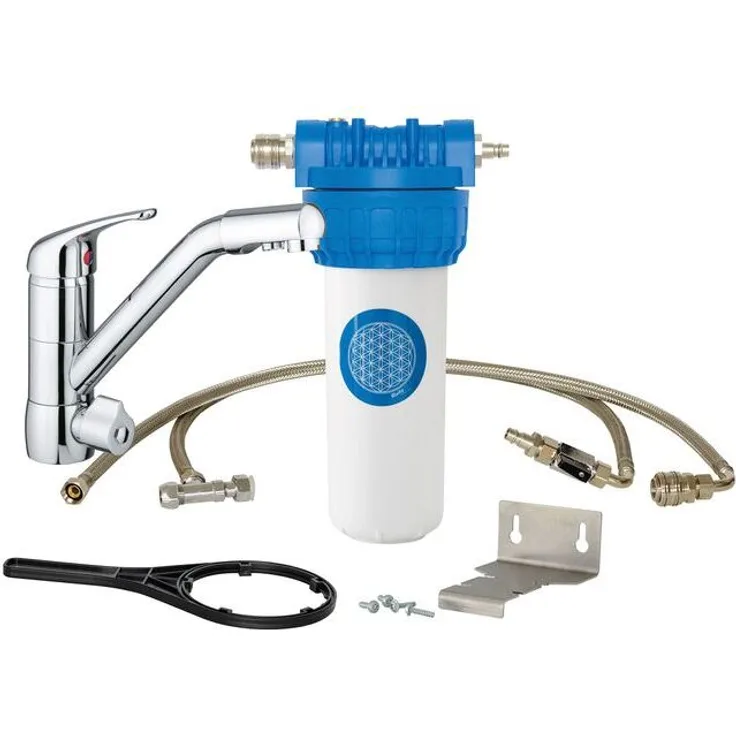 Alvito Einbau-Filtersystem Untertisch, 3-Wege Wasserhahn Chrom Premium mit separaten Leitungen, Höhe 18 cm