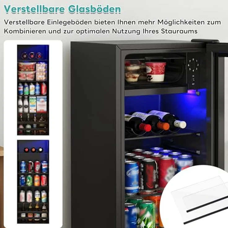 Merax Kühlschrank 128L, Freistehend Getränkekühler mit 120L-Kühlschrank + 8L-Gefrierschrank, schwarz, superleise mit LED-Innenbeleuchtung und verstellbaren Einlegeböden – Bild 5
