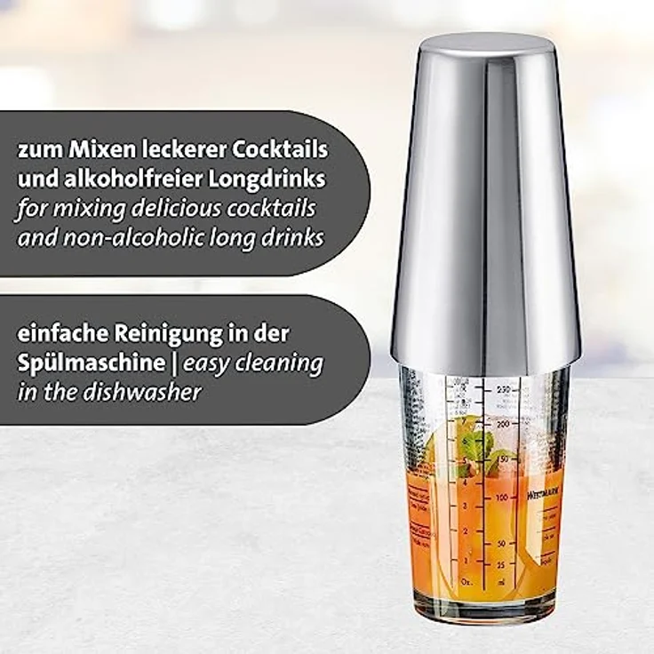 Westmark Boston Shaker Boogie – Cocktail Shaker mit Skala, professioneller Cocktail-Mixer, Bar Zubehör, inkl. Rezepte zum Mixen von Margarita und mehr – Edelstahl, 350 ml – Bild 5