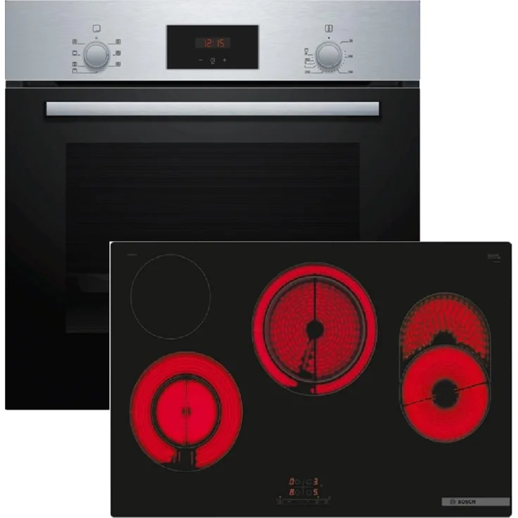 Bosch HBD231FR82 Einbau-Backofen-Set HBF133BR0 + PKH811BB1D, Edelstahl, 5 Beheizungsarten, 66 l Garraum, 80 cm Elektro-Kochfeld