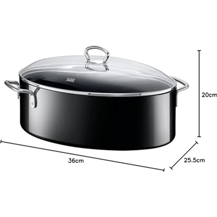 Silit Professional oval Bräter, mit Glasdeckel 36 x 25,5 x 20 cm, Silargan Funktionskeramik, induktionsgeeignet, backofenfest, schwarz, 8,1 l – Bild 5