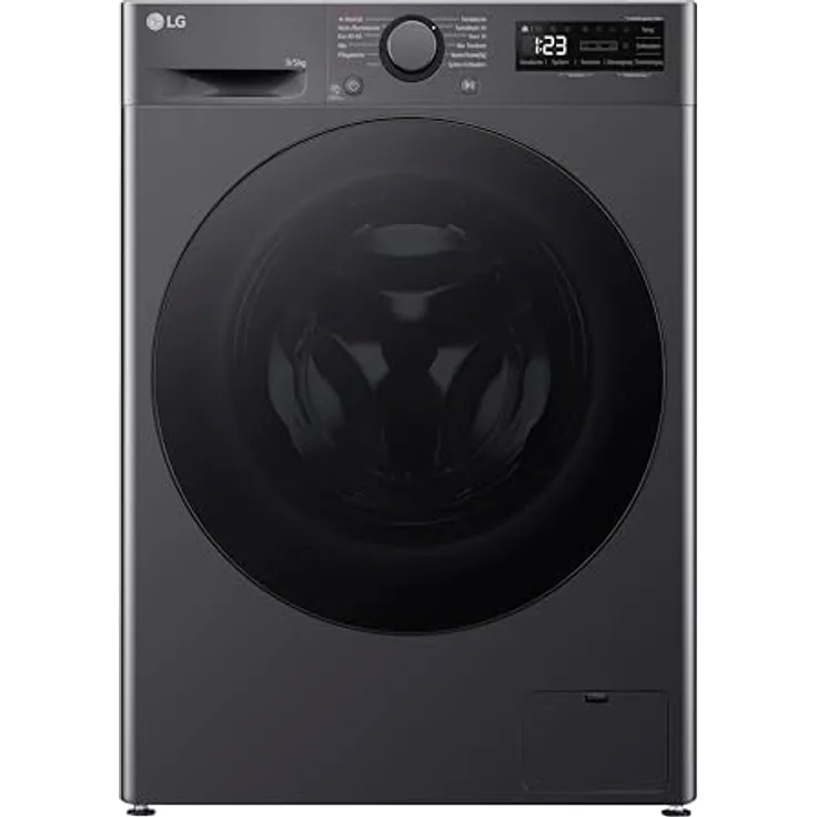 LG V5WD95SLIMB, Klasse A/E, SLIM Waschtrockner, 9-5kg Waschen/Trocknen, Wi-Fi, AI Direct Drive, Tiefenreinigung mit Dampf, TurboWash 360°, Sicherheitsglastür, AquaLock, 60 x 53.5 x 85cm ꟷ Schwarz