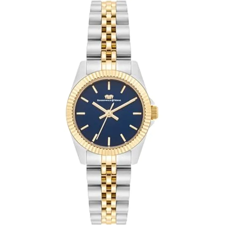 Rhodenwald & Söhne Damen Quarzuhr, Edelstahl Armband Bicolor Silber/Gelbgold, 5 ATM wasserdicht, blaues Zifferblatt