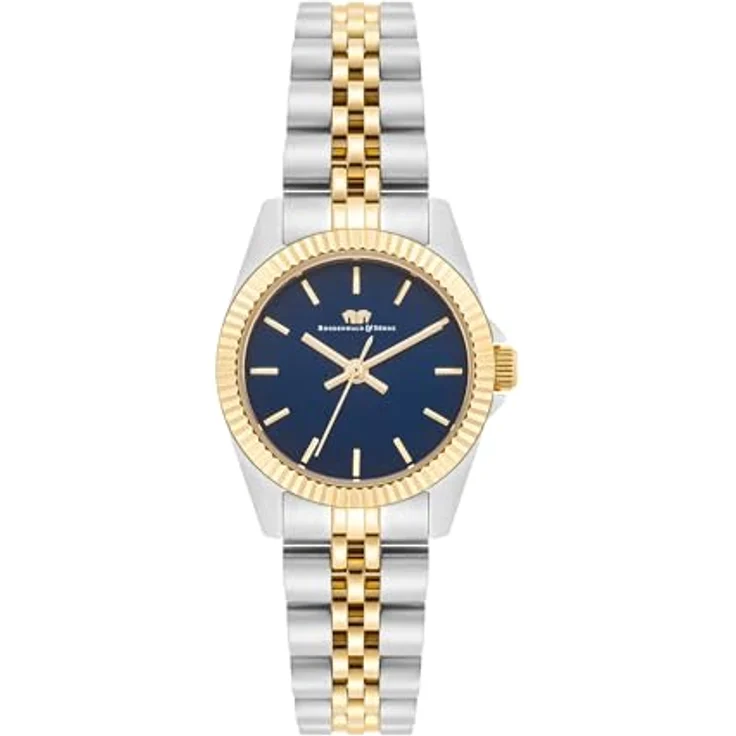 Rhodenwald & Söhne Damen Quarzuhr, Edelstahl Armband Bicolor Silber/Gelbgold, 5 ATM wasserdicht, blaues Zifferblatt – Bild 1