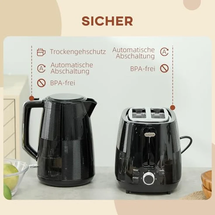 HOMCOM Toaster 1.7 L, 2200 W mit automatischer Zentrierung und Krümelfach, Schwarz – Bild 6
