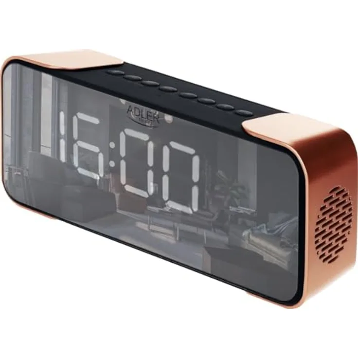 Adler Europe AD 1190 Kabelloser Radiowecker – FM-Radio, 3 Weckermodi, Bluetooth 5.0, LED-Display in Kupfer Schwarz, 1800 mAh Akku