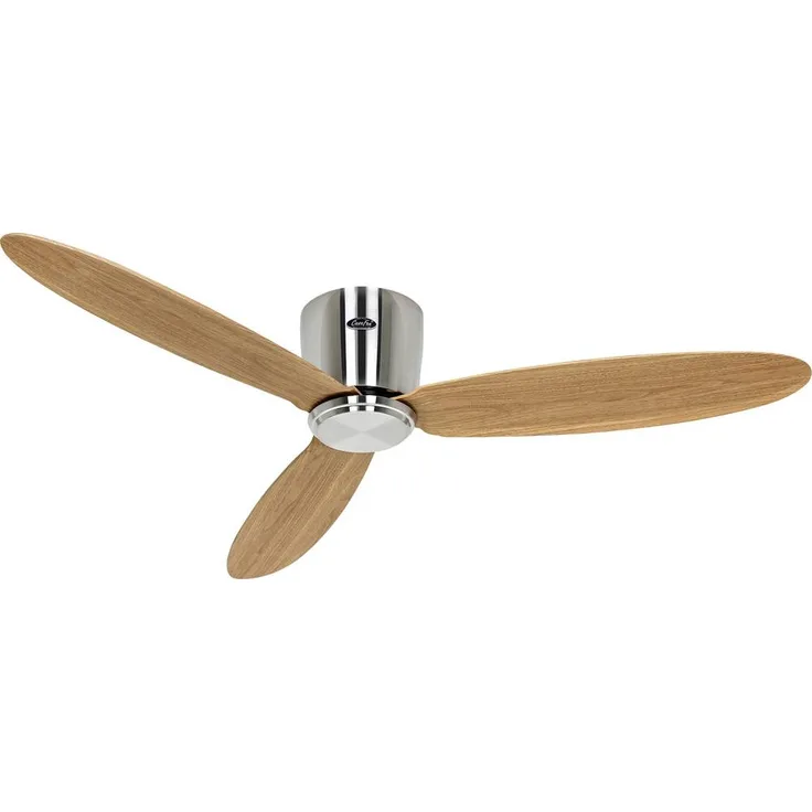 CasaFan ECO PLANO II 132 BN-EN, Deckenventilator mit WiFi, Fernbedienung, Timer und Winterbetrieb, Eiche natur und gebürstetem Chrom