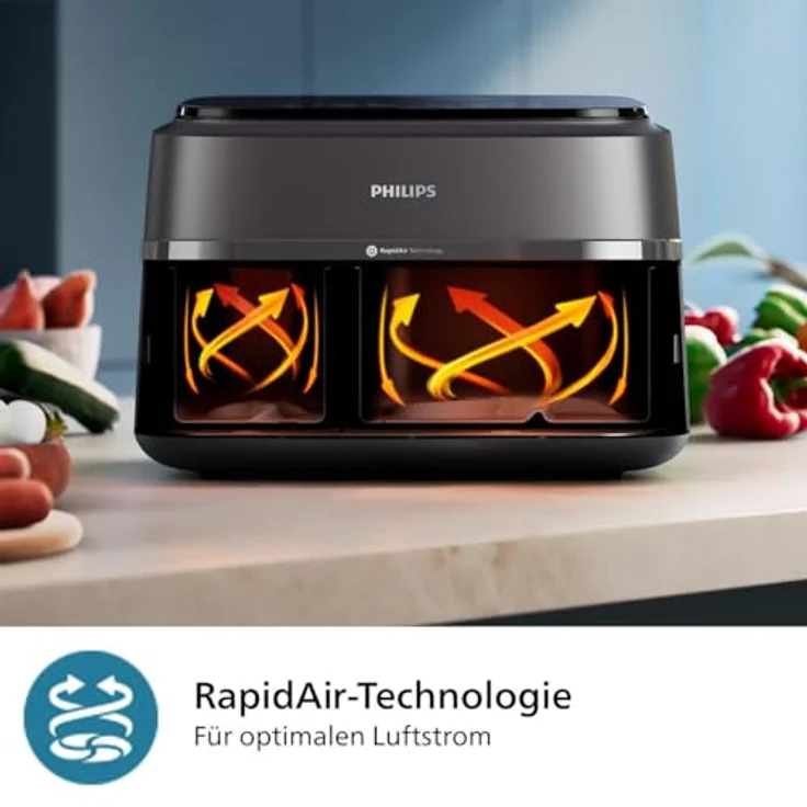 Philips Dual Basket Airfryer 3000-Serie, 9L, 2 Schubladen, Rapid Air Technologie, HomeID-App, 90% Weniger Fett, Energiesparend – Bild 4