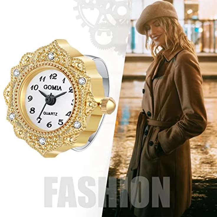 JewelryWe Ringuhr Damen, 2er Set aus Edelstahl mit Retro Blumen Design, wasserdicht und verstellbar, Gold Gehäuse – Bild 5