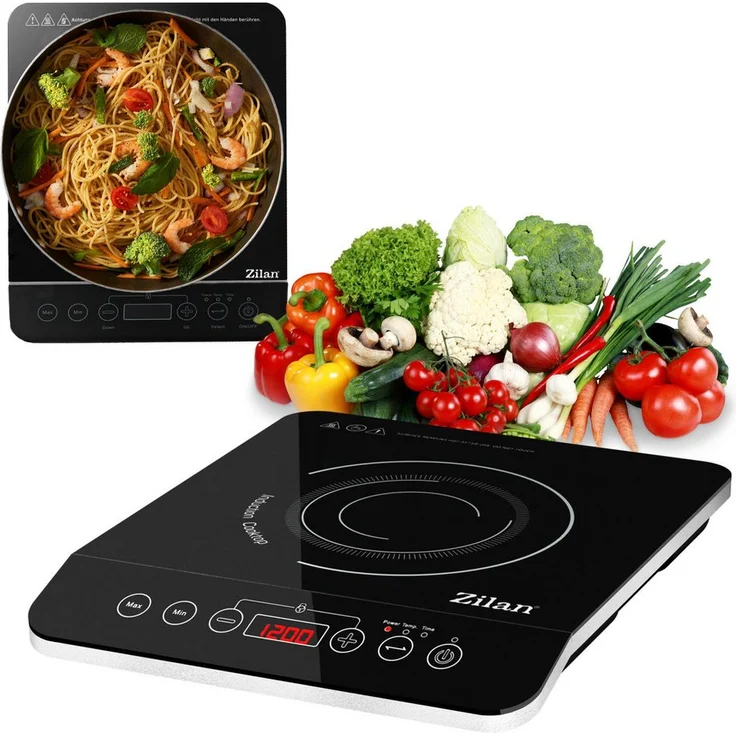Zilan Einzel-Induktionskochplatte ZLN-8078, Kristallglas, 10 Temperaturstufen, Touch-Bedienfeld, Überhitzungsschutz