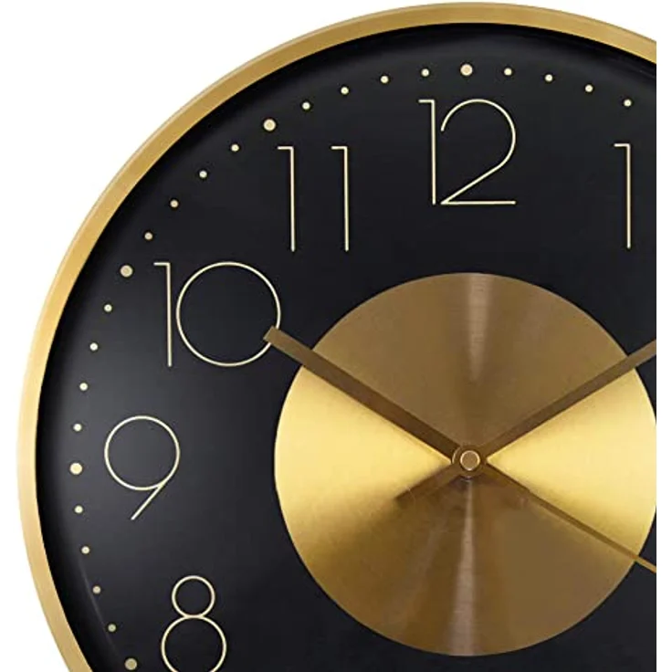 K&L Wall Art Goldene Aluminium Wanduhr 30cm Durchmesser ohne Tickgeräusche lautlose Feng Shui Deko Gold Schwarz – Bild 2