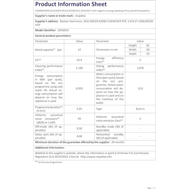 Respekta GSP60VV, Geschirrspüler, E, Geräuschemissionsklasse C, Geräuschemissionen 49 Dezibel – Bild 18