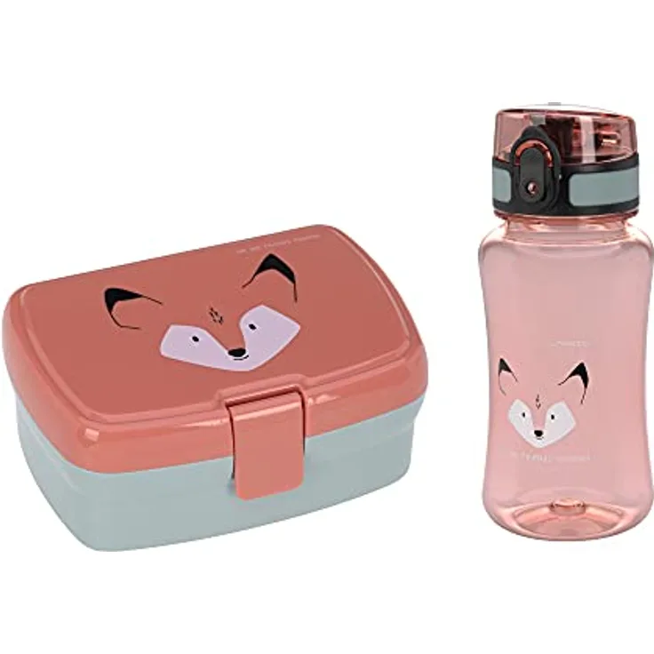LÄSSIG Brotdose & Trinkflasche Set - Lunch Set mit Lunchbox und Trinkflasche (460 ml)/About Friends Fox