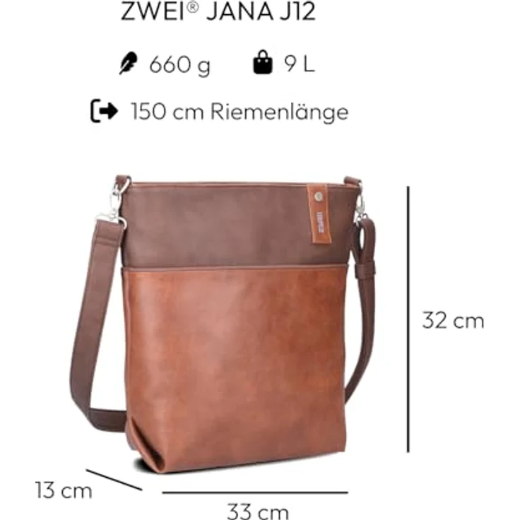 Zwei Umhängetasche Jana J12 - Schultertasche 33 cm, Rießverschluss, verstellbare Tragemöglichkeiten, grau – Bild 2