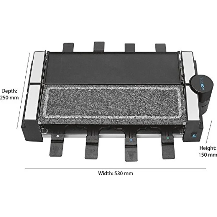 Clatronic RG 3678, 2in1 Raclette-Grill, Naturgrillstein & Wendegussplatte, 180°-Drehgelenk, 8 Pfännchen - 8 Holzspachtel, Auch als 4-Personen-Raclette verwendbar, Antihaftbeschichtung, 1200 Watt – Bild 3
