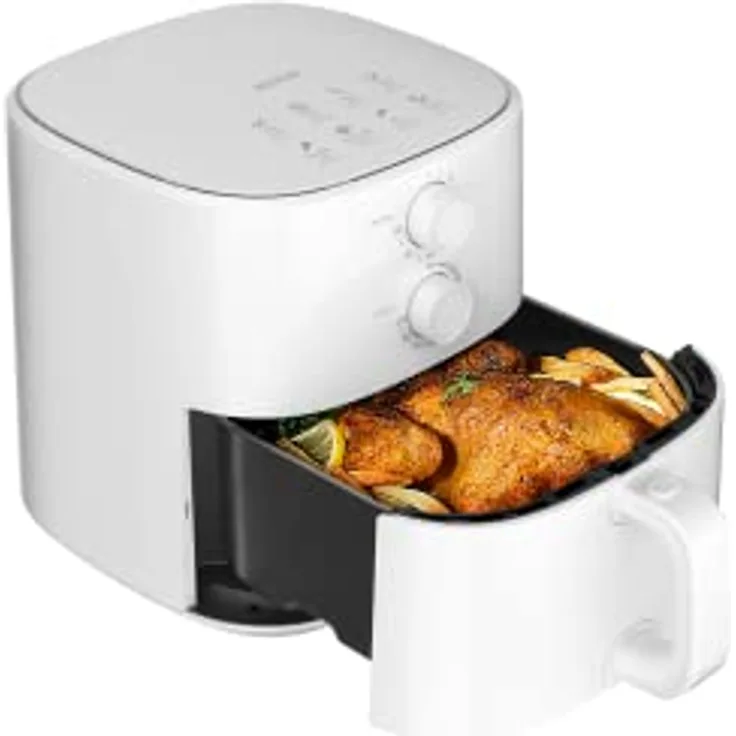 Becken Fritteuse ohne Öl, 5 l, Luftfritteuse, 1500 W, einstellbare Temperatur, Timer, Weiß
