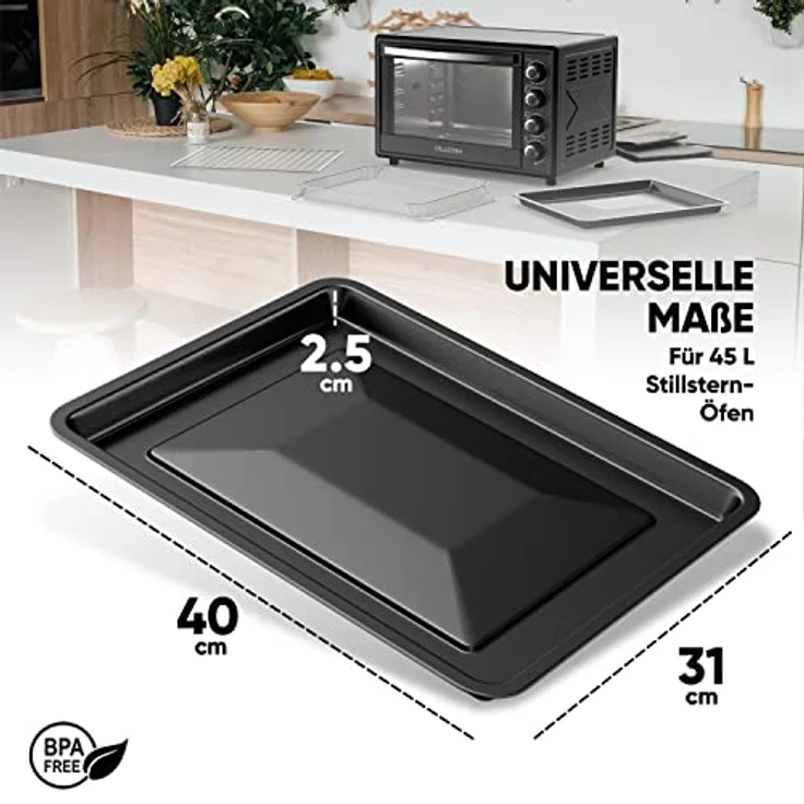 Stillstern Backblech für 45L Minibackofen, emailliert, Pizzablech, Universalpfanne, ca. B 40cm x T 31cm x H 2,5cm – Bild 3