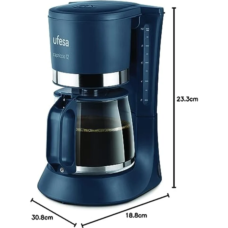 Ufesa CG7124 Capriccio 12 Kaffeemaschine, amerikanischer Filter, 12 Tassen, 1,2 l, 680 W, Permanentfilter, wiederverwendbar, Heizplatte, Antihaft-Beschichtung, Tropfsystem, automat Blau – Bild 4