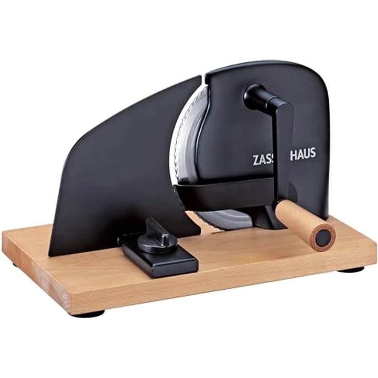 ZASSENHAUS Allesschneider Brotschneidemaschine PURE schwarz, Manuell betrieben mit Edelstahlmesser, stufenlose Schnittstärkeeinstellung bis 20 mm – Bild 1