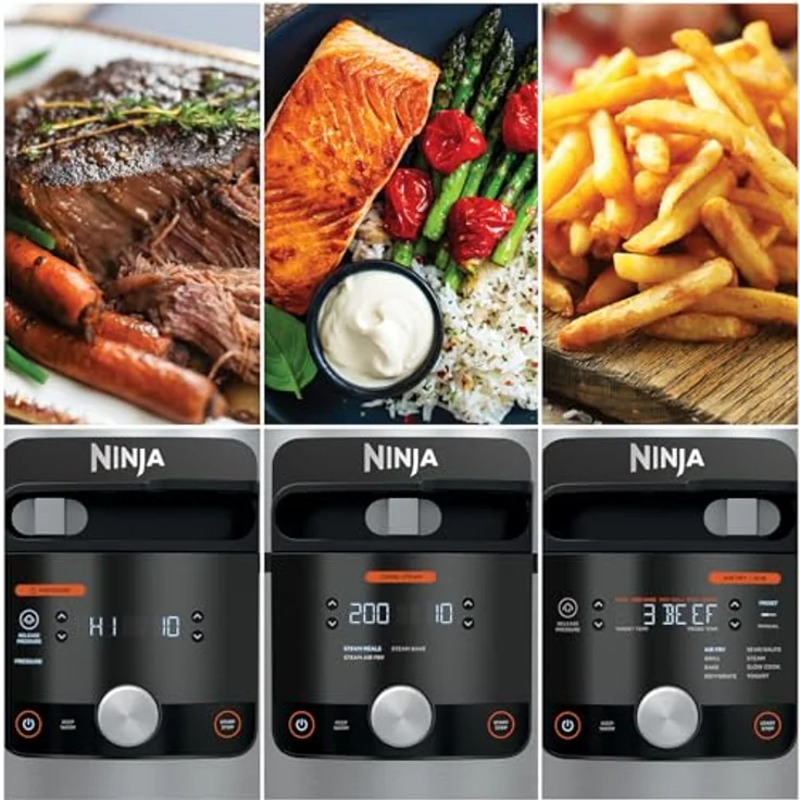 Ninja OL650EU Heißluftfritteuse, Frittieren ohne Fett, 1760 Watt, 7,5 Liter, 12 Garfunktionen, Smart Lid, edelstahl – Bild 2