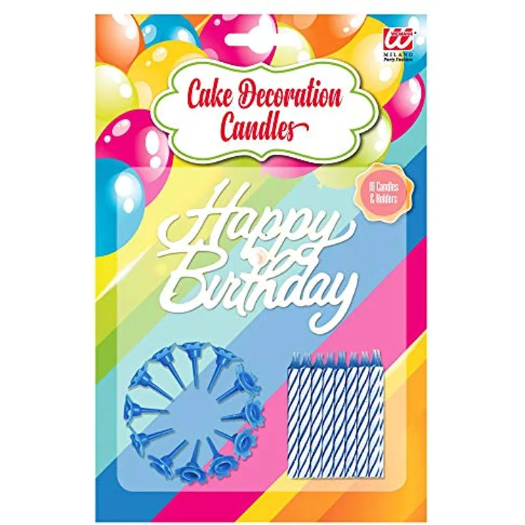 Widmann 08101 - Kuchenkerzen, Geburtstagskerze, Happy Birthday, 16 Stück, Zubehör, Geburtstag
