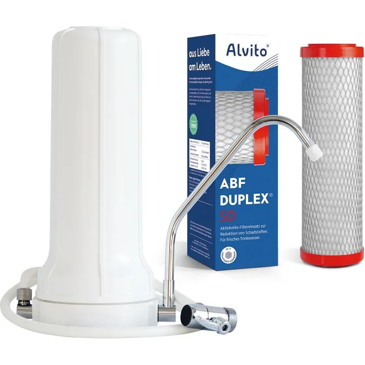 Alvito Auftisch Basic Wasserfilter Set Pure, Zweistufige Filterung mit Aktivkohleblock und Hohlfasermembran