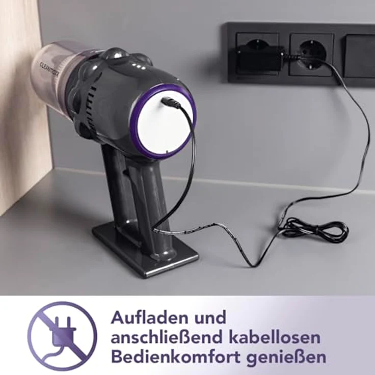 CLEANmaxx Akku-Staubsauger 2in1, kabellos, Hand- & Bodensauger mit 10 kPa Saugleistung, inkl. 2 Düsen und Wandhalterung – Bild 8