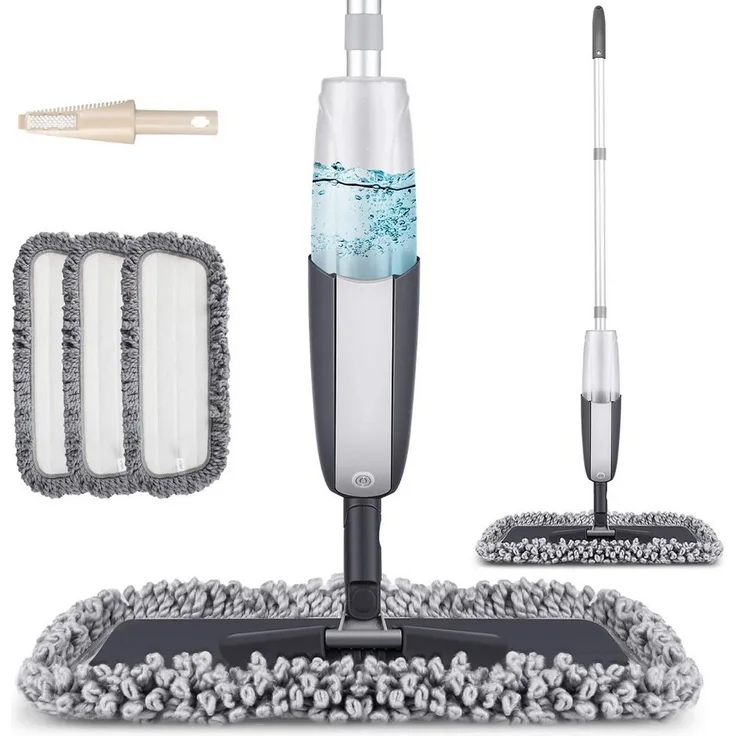 HUGERSTONE Sprühwischer Bodenwischer, 360 Grad drehbarer Spray Mop mit Wassertank, 3 waschbare Mikrofasertücher für alle Bodenarten