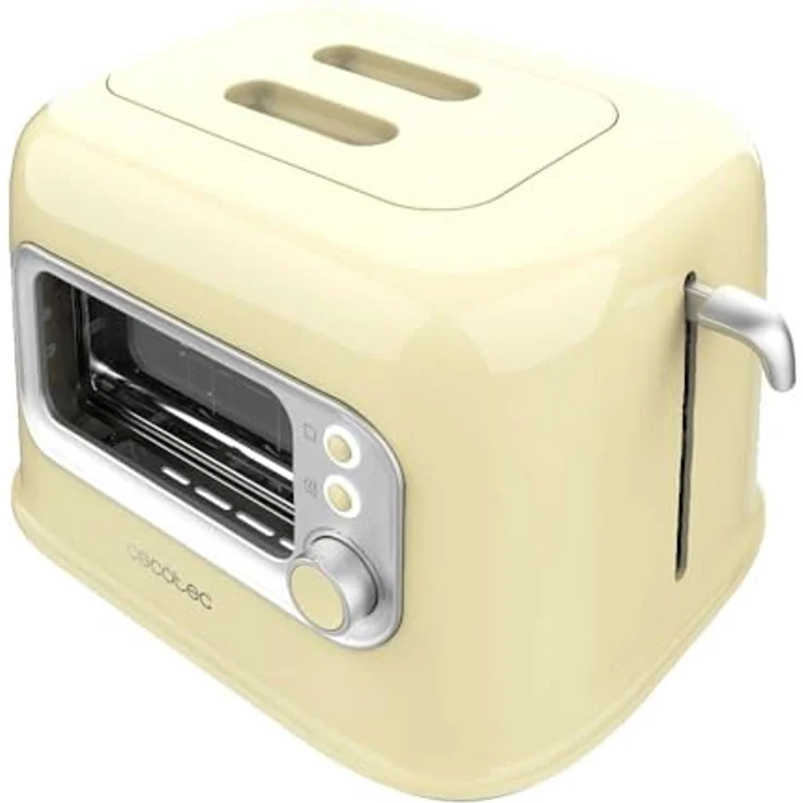 Cecotec Vertikaler Toaster RetroVision Yellow, 700W, 2 extra breite Schlitze, Bräunungssteuerung, Retro-Design, Staubabdeckung – Bild 1