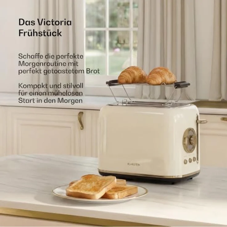 Klarstein Victoria Toaster, Retro-Toaster für 2 Scheiben, 800 W, 7 Bräunungsstufen, Auftau- und Aufwärmfunktion, Brötchenhalter, Krümelblech – Bild 3