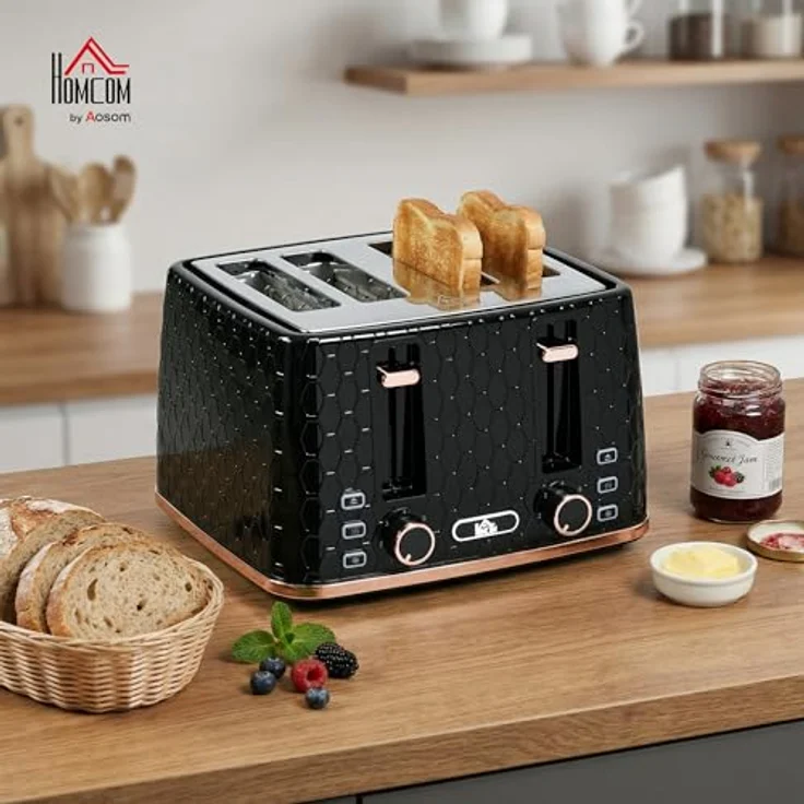 HOMCOM Toaster 4 Scheiben, Schwarz mit 7 Bräunungsstufen, Auftaufunktion und Aufwärmfunktion – Bild 2