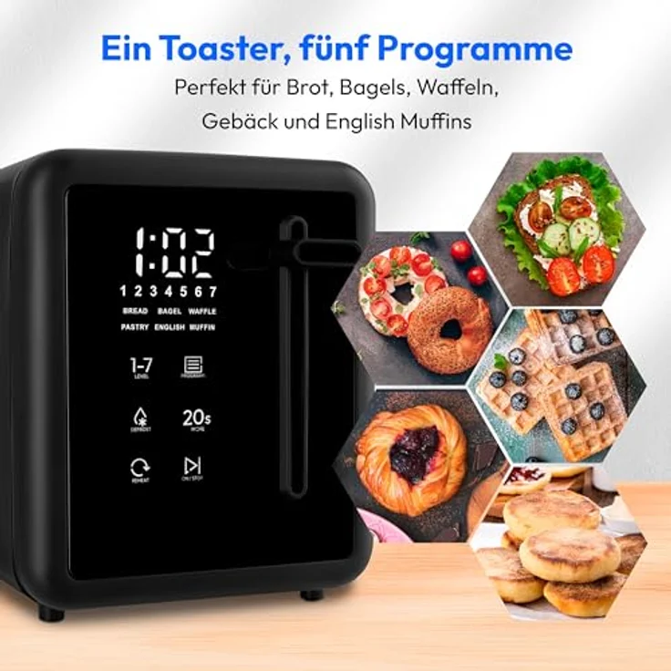 MEDION MD 12102 Toaster 2 Scheiben mit Brötchenaufsatz, 850 Watt, 7 Bräunungsstufen, Edelstahl Matt, schwarz – Bild 5
