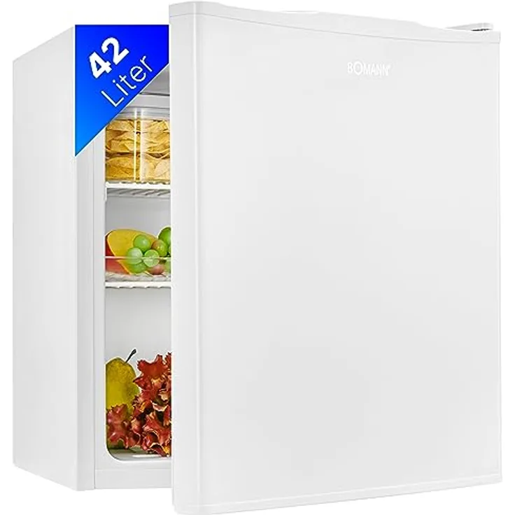 Bomann® Mini Kühlschrank 42 Liter | Getränkekühlschrank klein für Büro, Camping und Gaming | kleiner Kühlschrank leise 39 dB | Minibar mit wechselbarem Türanschlag | 51x45x45 cm | KB 7346 weiß
