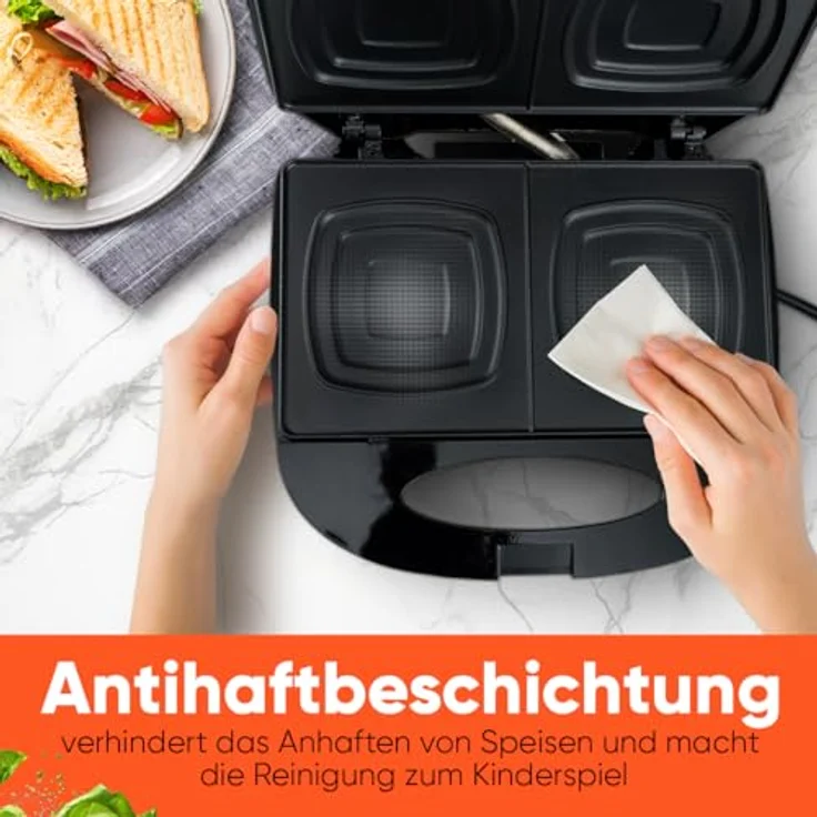 BOMANN Sandwichmaker ST 6074 CB, Sandwichtoaster mit viereckigen Platten, Antihaftbeschichtung und Backampel – Bild 3