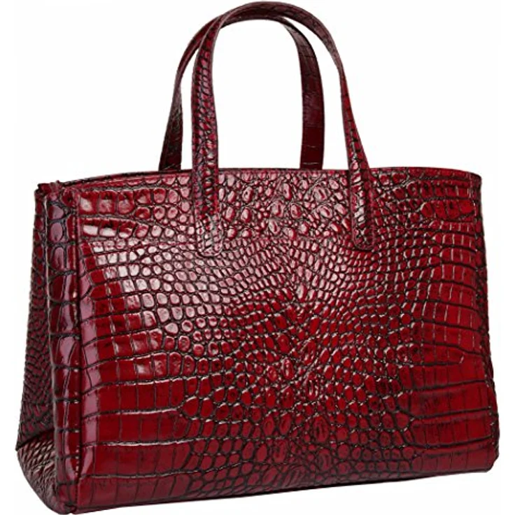 Cluty Handtasche, Damen Leder Tasche in Rot mit Croco-Prägung, 3 Fächer und abnehmbaren Schultergurt – Bild 3