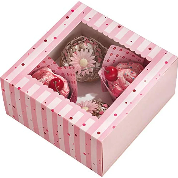 folia 48401 - Gebäck - Geschenkschachtel - Set I für 2 Boxen, lebensmittelechte Pappboxen je 20 x 20 x 10 cm, mit Sichtfenster und Einlage, ideal zum Verschenken von Muffins und Cupcakes – Bild 4