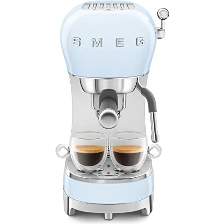 Smeg, Espresso-Kaffeemaschine ECF02PBEU, Cappuccino-Dampfunktion, Thermoblock, großes Tassengehäuse und Doppelkaffeefunktion, 1 L Wassertank, benutzerfreundliches Bediensystem, 1350 W, Himmelblau – Bild 5