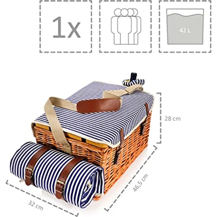 SÄNGER Picknickkorb Borkum (Set, 25 St., Picknickkorb), 4 Personen, integrierter Tisch & Kühltasche, Weide & Leder, Porzellan & Kunststoff, 3,5 kg, braun – Bild 3