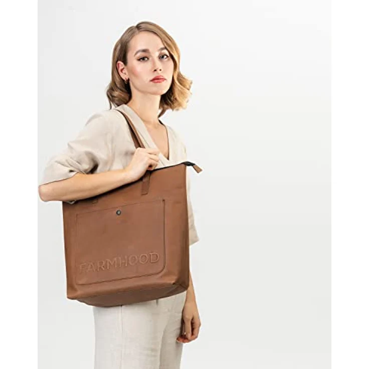 Farmhood Nashville XL Shopper Tasche Leder, 35 cm, Braun, mit Innenfächern und Reißverschlussfach – Bild 3