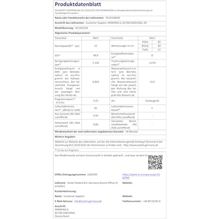 Telefunken GEU6012DI Unterbau Geschirrspüler, Spülmaschine Silber, 12 Maßgedecke, 6 Programme, AquaStop, 45 dB – Bild 11