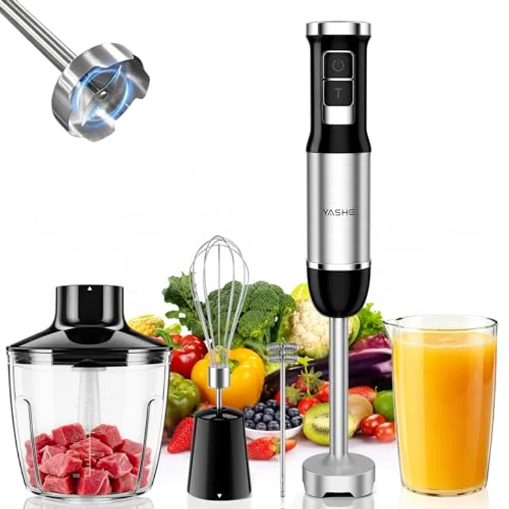 YASHE 1000W Pürierstab 5-in-1, Stabmixer mit Turbo, Edelstahl-Klinge und Spritzschutz, ergonomischer Griff, spülmaschinenfest – Bild 1